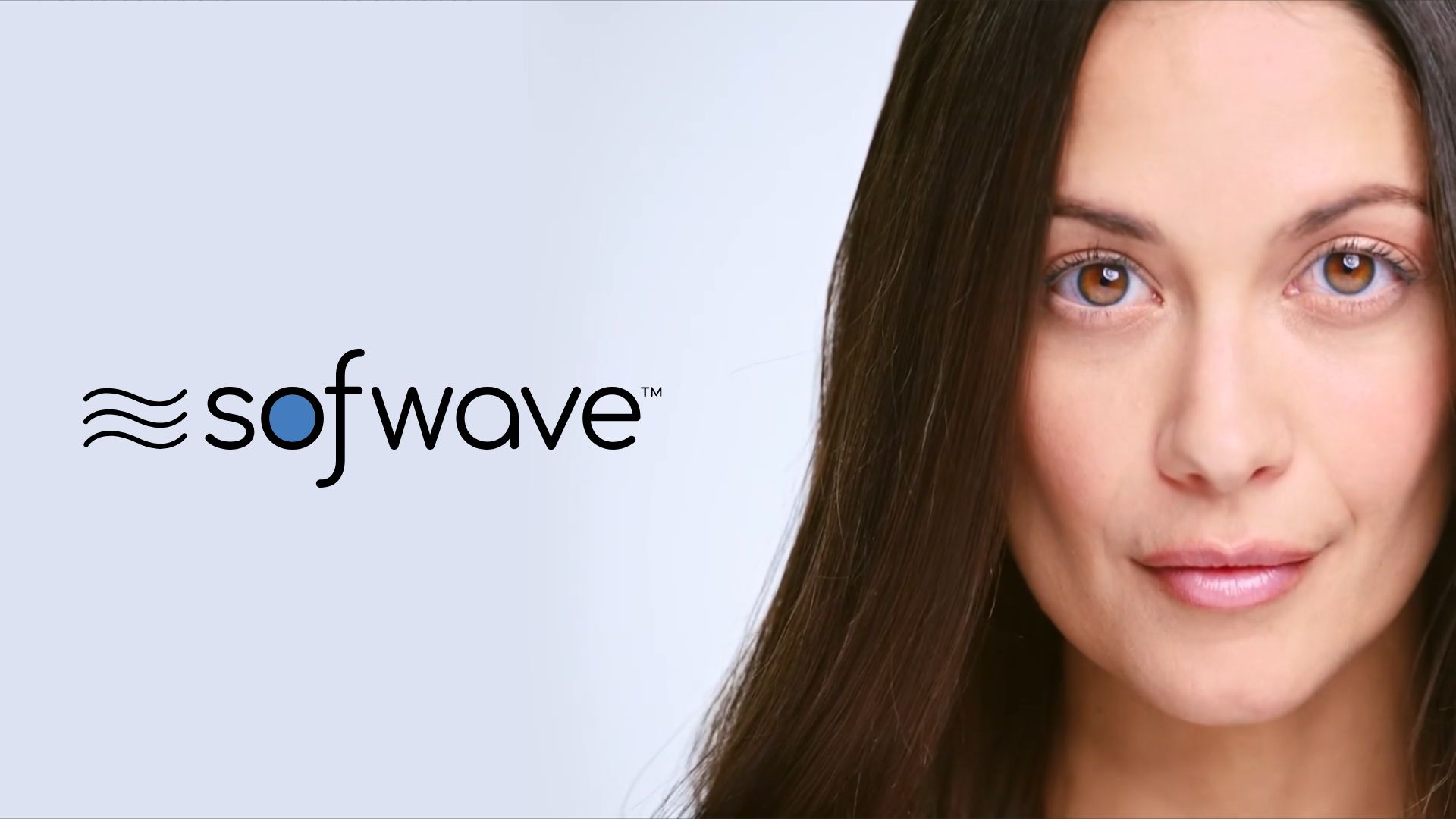 Softwave logo on a light blue background with a partial close-up of a woman's face on the right side.